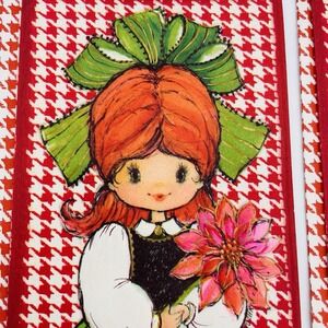 2 Red Hair Girl Green Bow In Hair Unused Vintage Hallmark Note Cards Embossed‎